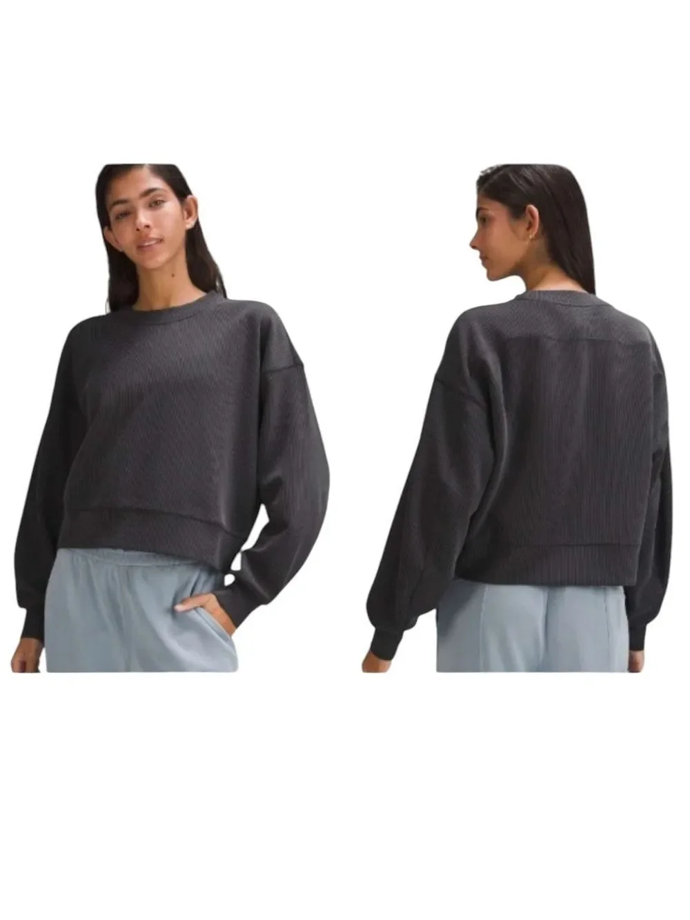 Lululemon Ribbed Softstreme Perfectly Oversized Cropped Crew Black Size 10
